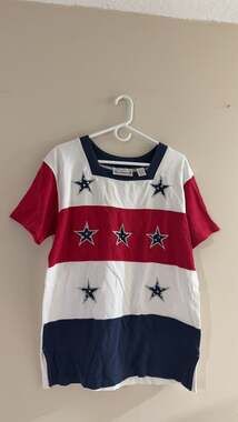 Bechamel Patriotic Red White Blue Star Print Short Sleeve Top